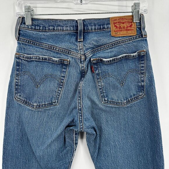 LEVI'S 501 Women's High Rise Button Fly Straight Leg Rigid Denim Blue Jeans 26 - Picture 6 of 9